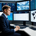 A professional network administrator, either male or female, dressed in a modest business suit. Seated at a workstation in a cutting-edge network operations center (NOC), with multiple large screens displaying complex network topologies, real-time cybersecurity threat intelligence dashboards, and intricate hybrid cloud architecture diagrams. The background features server racks and data center elements, subtly integrated with abstract representations of secure cloud services. The subject appears deeply focused and analytical, showcasing expert problem-solving in a high-stakes, technologically advanced environment. Professional photography, high detail, sharp focus, vibrant digital colors, perfect anatomy, correct proportions, natural pose, well-formed hands, proper finger count, natural body proportions, safe for work, appropriate content, fully clothed, professional.