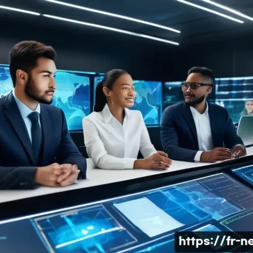 네트워크 실무에서 사용되는 최신 기술 트렌드 - **AI-Powered Network Operations Center (NOC)**
    "A vibrant and futuristic Network Operations Cent...