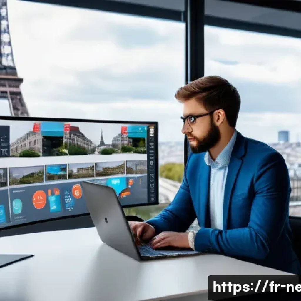 네트워크 자격증 취득 후 연봉 상승 경험담 - A professional IT specialist in a modern Parisian office environment, confidently presenting network...