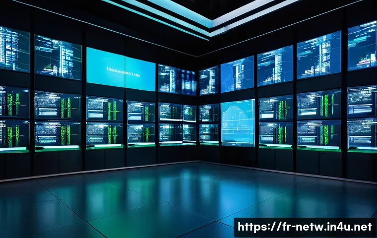 네트워크 실무에서 SDN 적용 사례와 경험 - A futuristic data center control room showcasing a centralized SDN (Software Defined Networking) con...