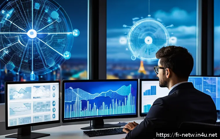 네트워크 자격증과 클라우드 네트워크 관리의 연계성 - A professional cloud network engineer working in a modern French office environment, analyzing compl...