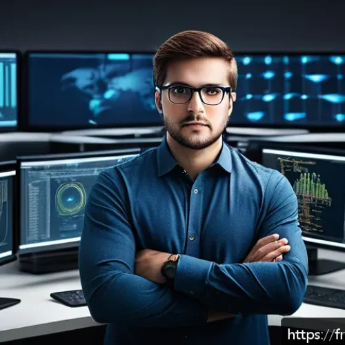 네트워크 실기 시험에서 요구되는 코딩 기술 - A detailed and realistic digital art scene showing a professional network engineer in a modern offic...