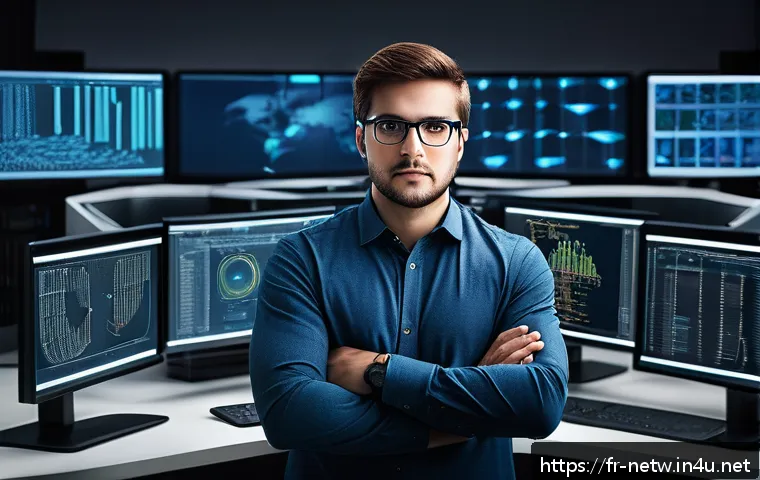 네트워크 실기 시험에서 요구되는 코딩 기술 - A detailed and realistic digital art scene showing a professional network engineer in a modern offic...